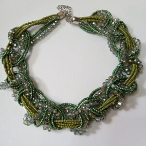 Beautiful seed and crystal beaded and braided necklace